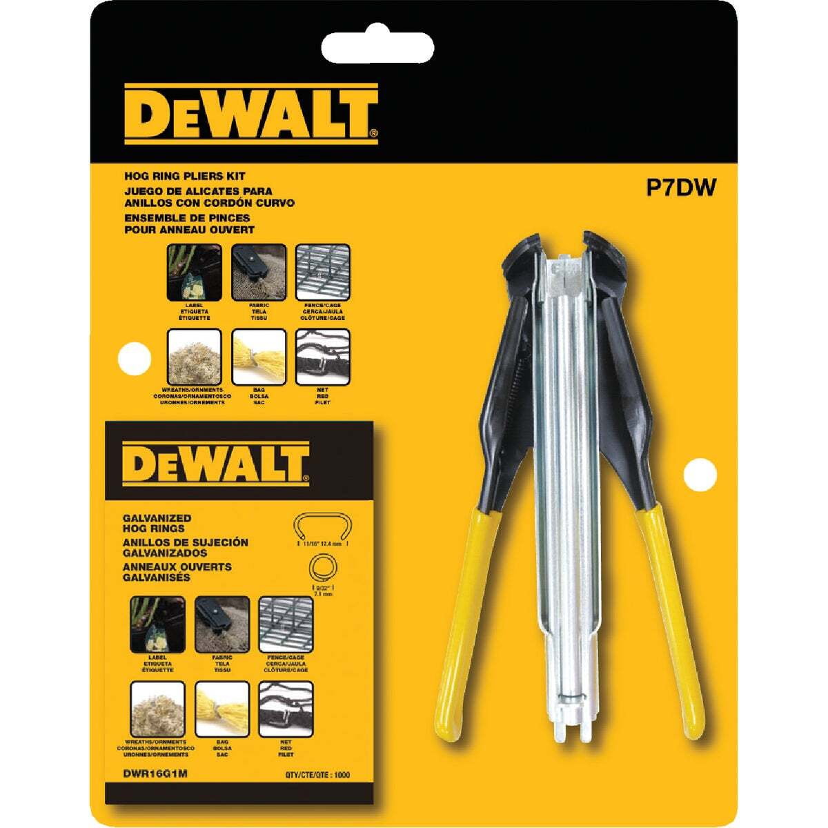 DEWALT Hog Ring Pliers Kit P7DW - Case Hardened Steel, Rubber Grip - 1000 Rings, Multicolor