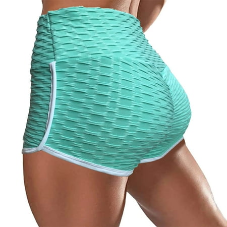 SSAAVKUY Women s High Waist Yoga Shorts Ruched Butt Lifting Workout Running Athletic Tummy Control Hot Pants Scrunch Booty Shorts Biker Shorts Mint Green 8