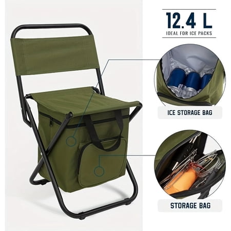 Green Large Portable Folding Camping Chair Aluminum Alloy Bracket, Lightweight Backrest with Storage Bag Heavy Duty Load Bearing Outdoor Seat for Camping Hunting Fishing Hiking Beach