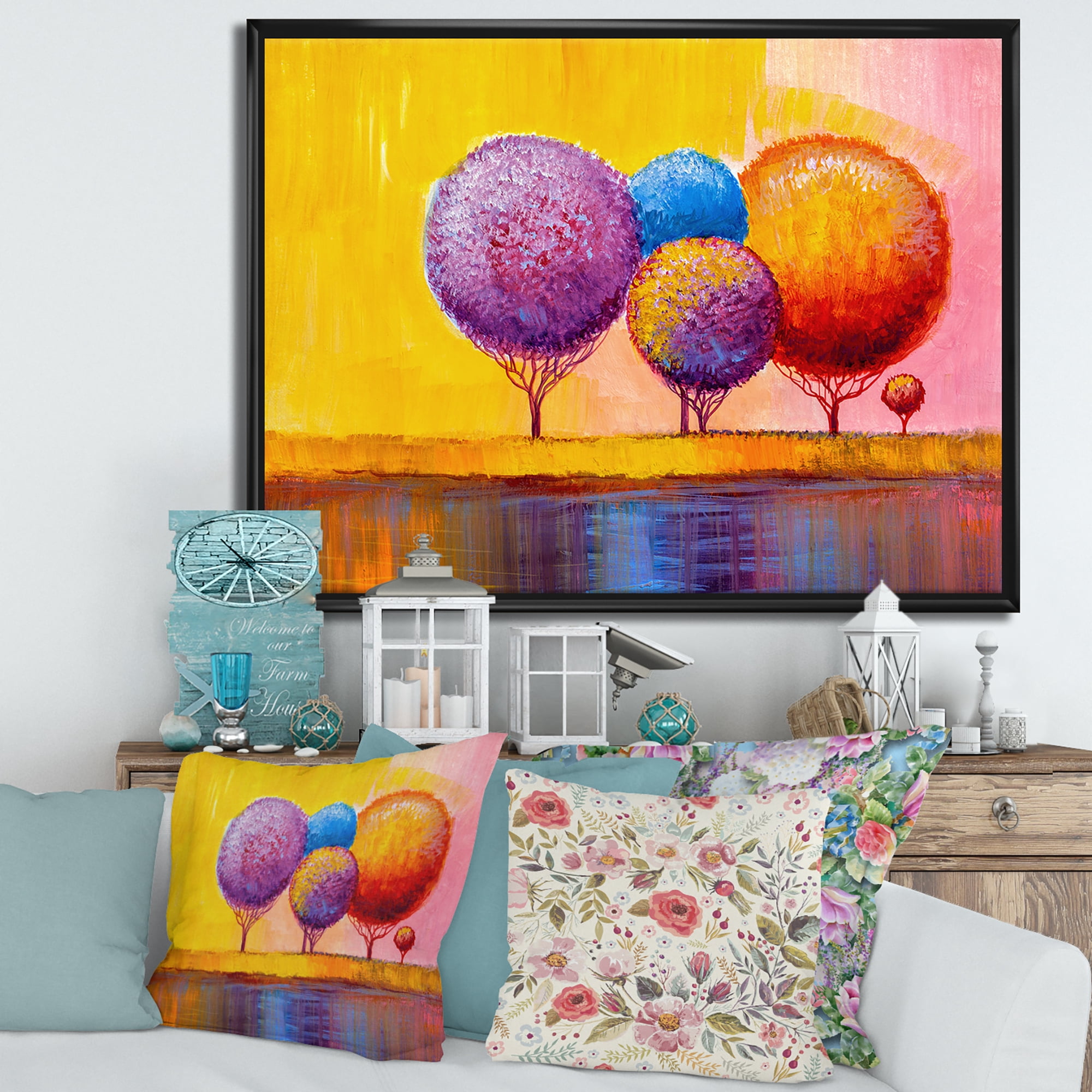 Designart 'Autumn Colorful Fantasy Trees I' Modern Framed Canvas Wall Art Print