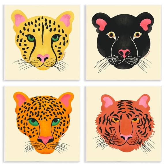 Stupell Industries Modern Jungle Wildlife Faces Animals Painting Unframed Art Print Wall Art, 12 x 12, Set of 4