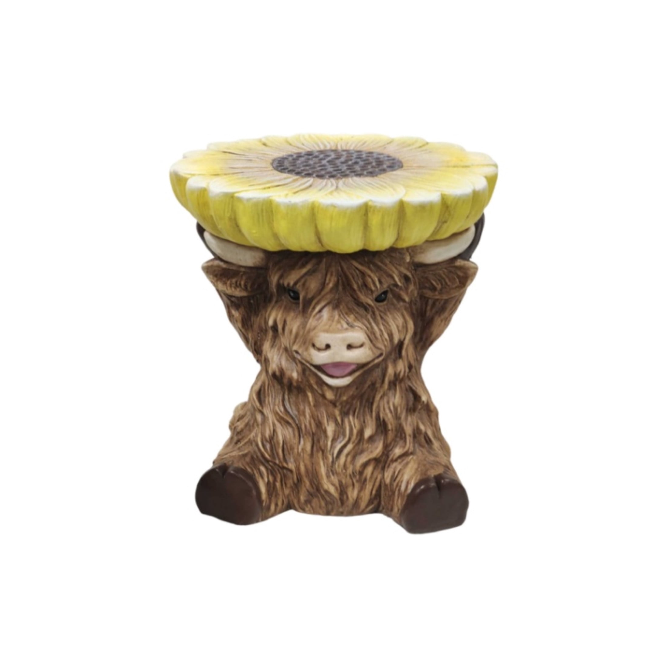 Noble House Highland Cow Stool, Cute Animal Side Table Decor, Outdoor Creative Figurine Seat for Patio, Garden, Brown