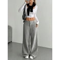 thumbnail image 6 of Women Solid Corduroy Wide Leg Pants Button Front Zipper Straight Pants with Pockets Grey S, 6 of 8