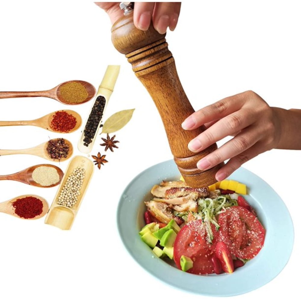 Dsseng Wood Pepper Grinder Pepper Mill, Adjustable Coarseness Wooden Peppermill Easy to Refill Oak Peppercorn Grinder for your kitchen 8 Inches