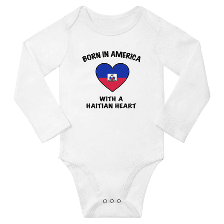 

Born in America With a Haitian Heart Baby Long Sleeve Romper (White 12 Months)