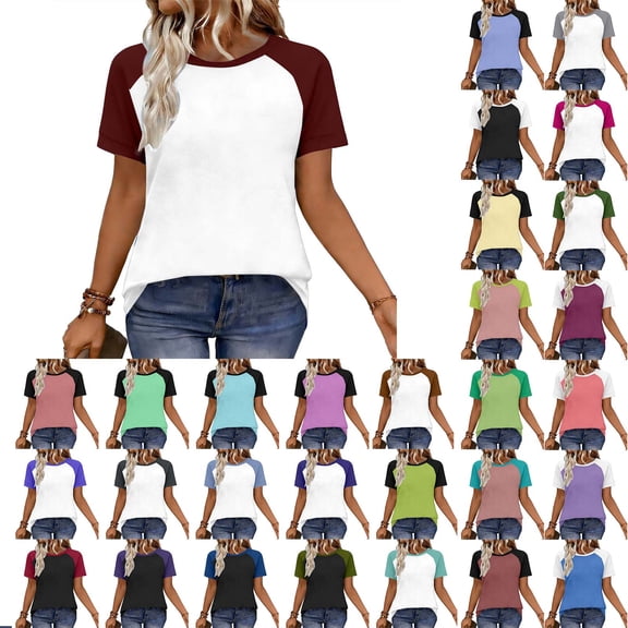 Frostluinai Raglan Baseball Shirt Women Short Sleeve Crewneck Jersey Tops Summer Casual Color Block Workout Athletic Tunic Shirts