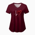 thumbnail image 1 of NIEWTR Solid Color V Neck Scrub Tops for Women Stretchy Pattern Print Uniform Tunics with Pockets(Wine,M), 1 of 4