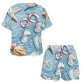 thumbnail image 3 of Beach Seashell Starfish Women's Ruffle Short Sleeve Tops And Shorts Cute Peeps Bunny Pajamas Sets, 3 of 7
