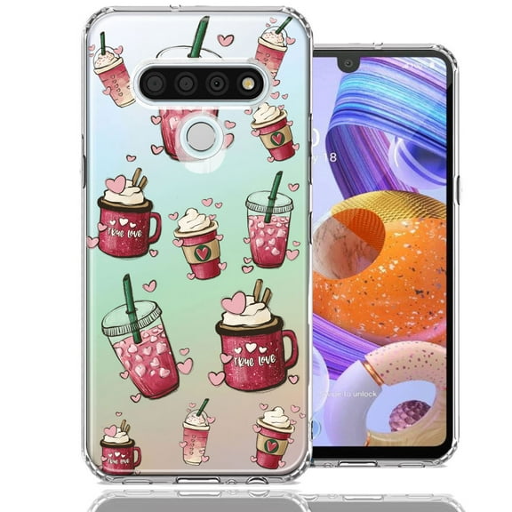 MUNDAZE for LG Stylo 6 Coffee Lover Valentine's Hearts Pink Drink Latte Double Layer Phone Case Cover
