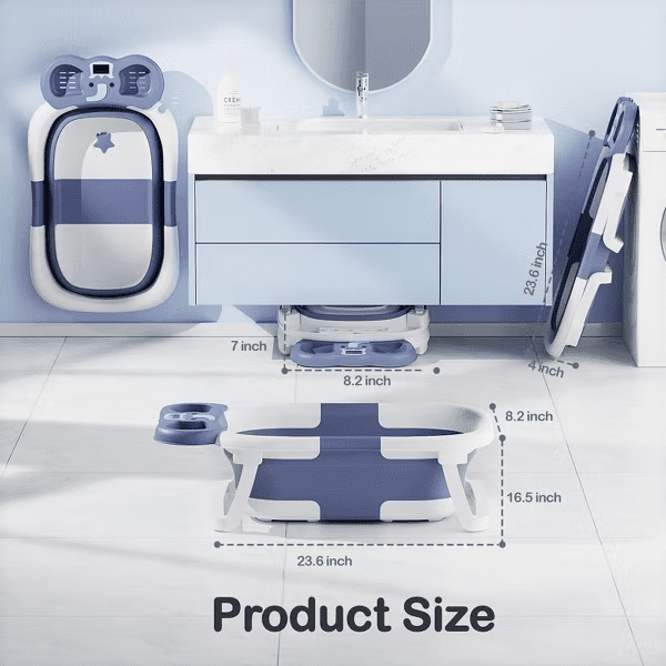 Tumajup Foldable Baby ‎Bathtub Elephant PP+TPE with Soft Cushion&Thermometer for 0-36 Months Toddler Gray