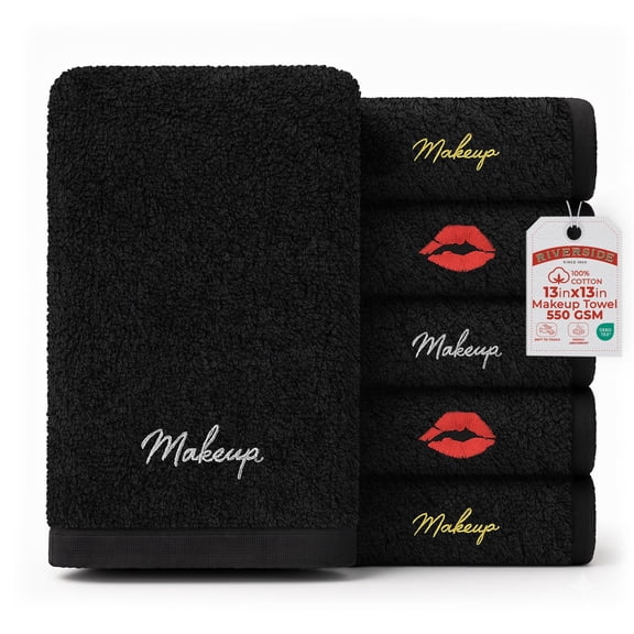 RIVERSIDE 6 Pack Makeup Remover Towels 13x13 Organic Cotton Face Washcloth - Black