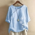 thumbnail image 3 of Zpanxa Short Sleeve Shirts for Women Casual Button Floral Print Short Sleeve T-Short Blouse Tops Womens T Shirts Light Blue S, 3 of 4