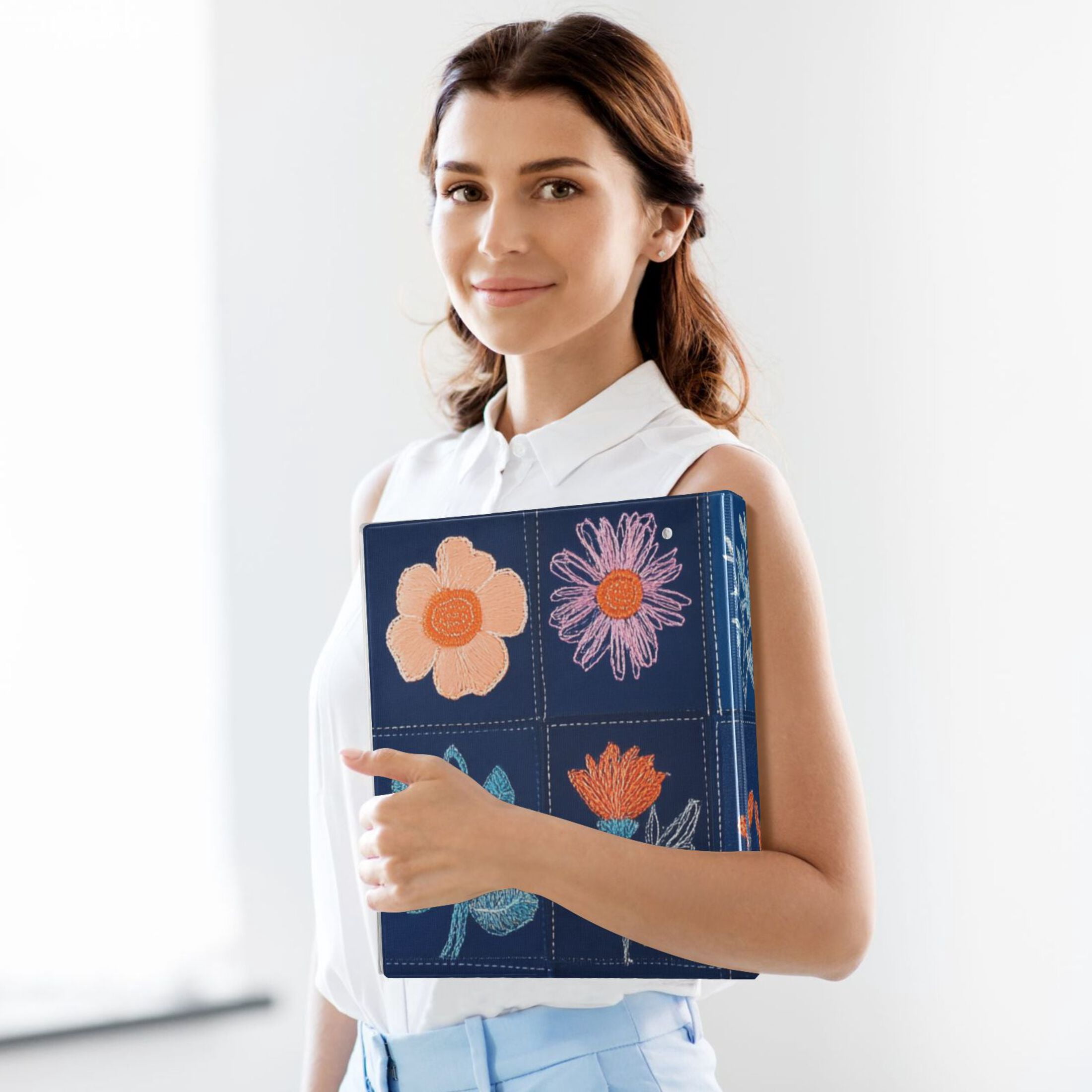Various Flowers Lattice 3 Ring Binders 1.5 inch Hardcover File Folders with Interior Pockets A4 Size Organizer for School Office Hospital