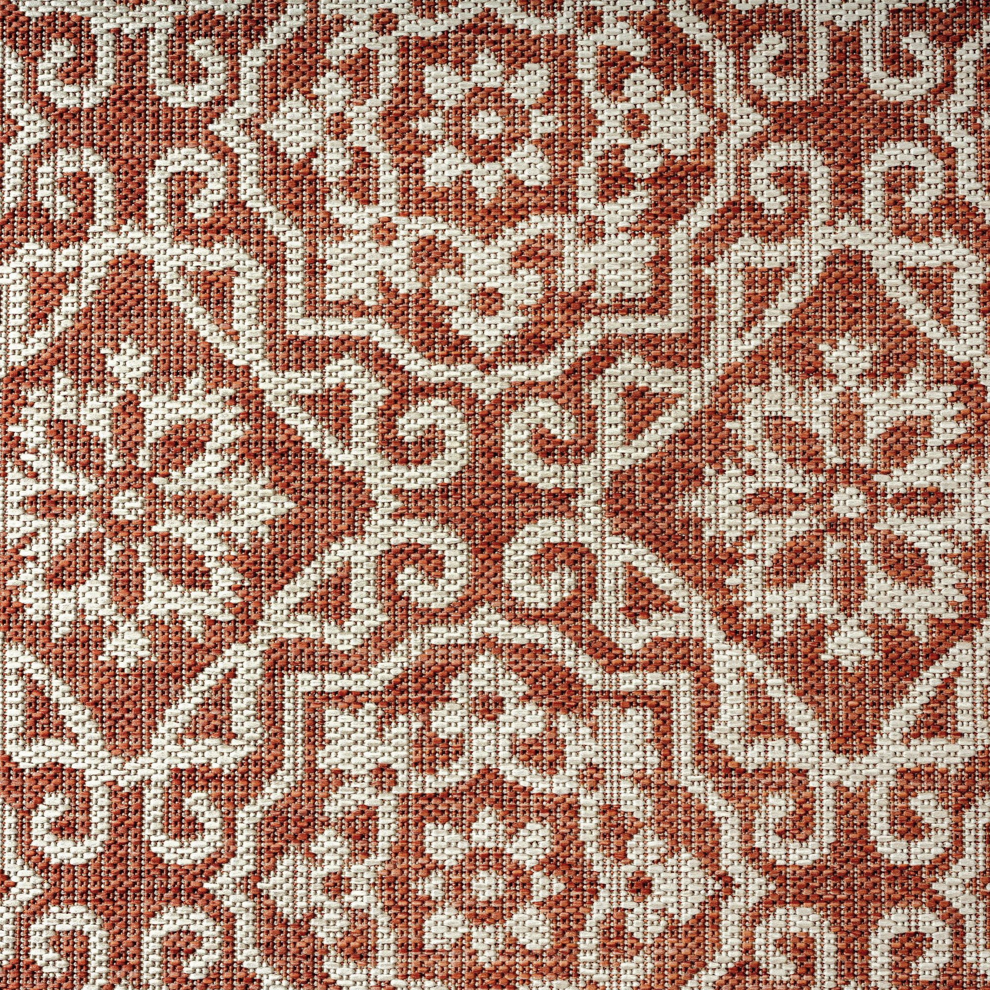 Nicole Miller New York Patio Country Danica Transitional Geometric Indoor/Outdoor Area Rug, Terracotta/Ivory , 6'6"x9'2"