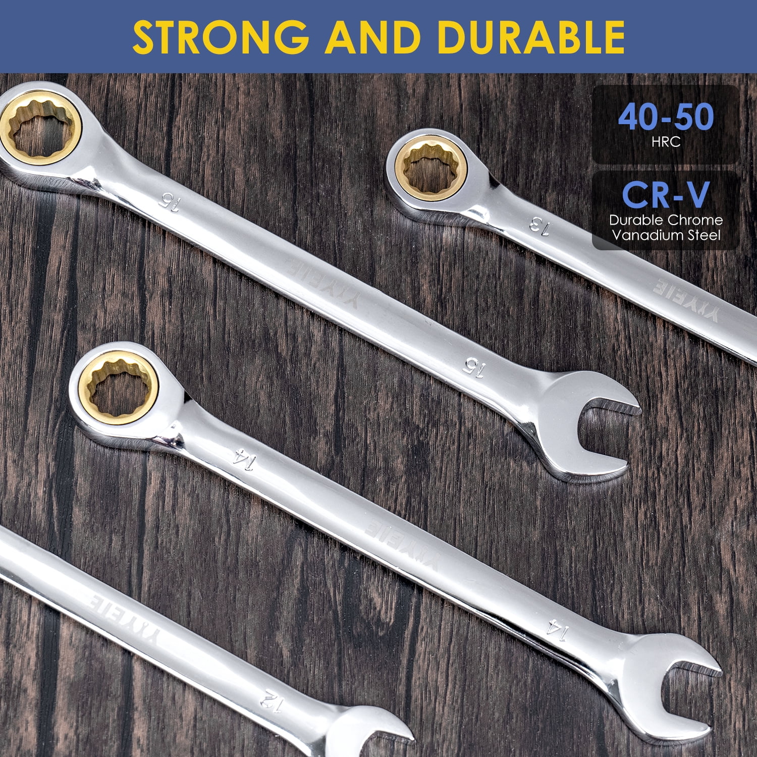11Pcs Metric Ratcheting Wrench Set , Sizes 8-19mm, Combination Wrench Set in Cr-V Steel with Wrench Storage Pouch