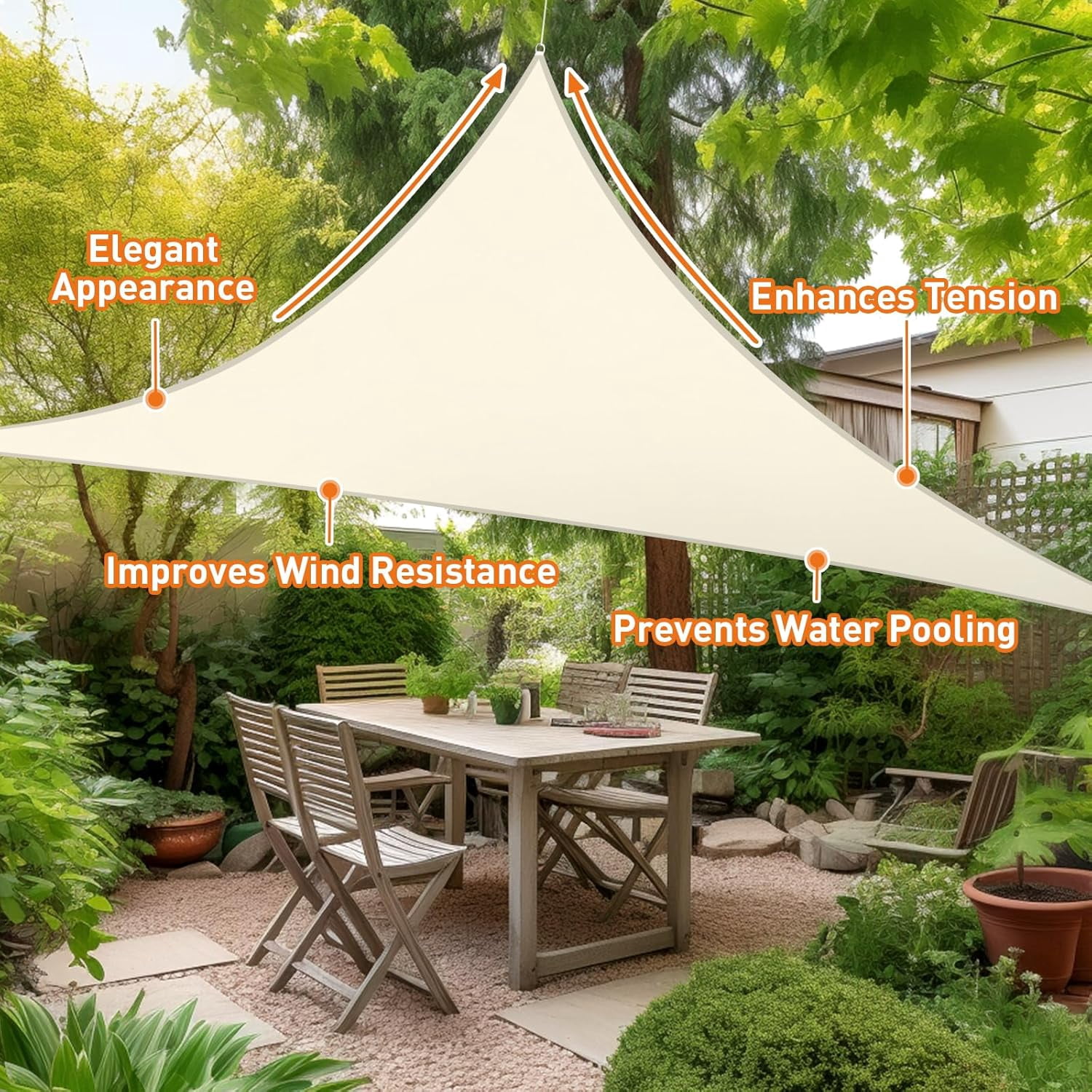 10'X10'X14' HDPE Sunshade Sail, Cream
