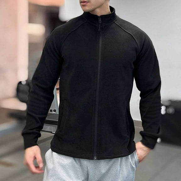 Long Sleeve Jackets for Men with Pockets Zip-Up Mock Neck Coats Mens Casual Solid Color Stretchy Slim-Fit Breathable Athletic Workout Outerwear Jacket