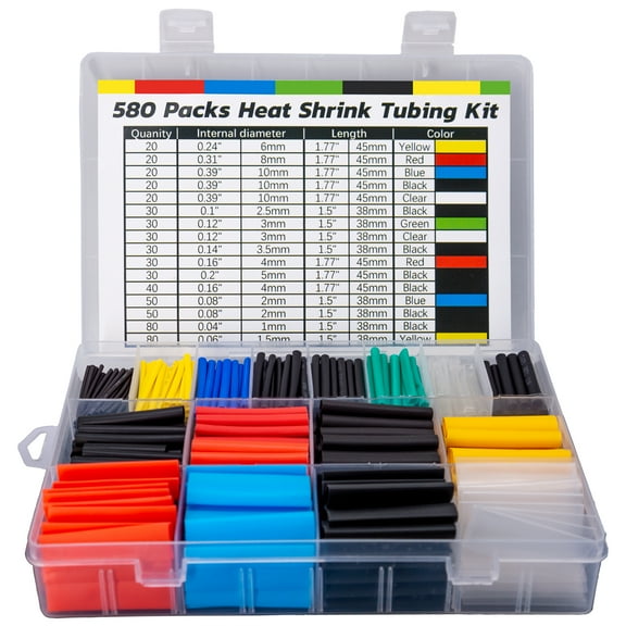 Huryfox 580PCS Heat Shrink Tubing Wire Assortment Kit with Case, Multi-Colors, 11 Sizes