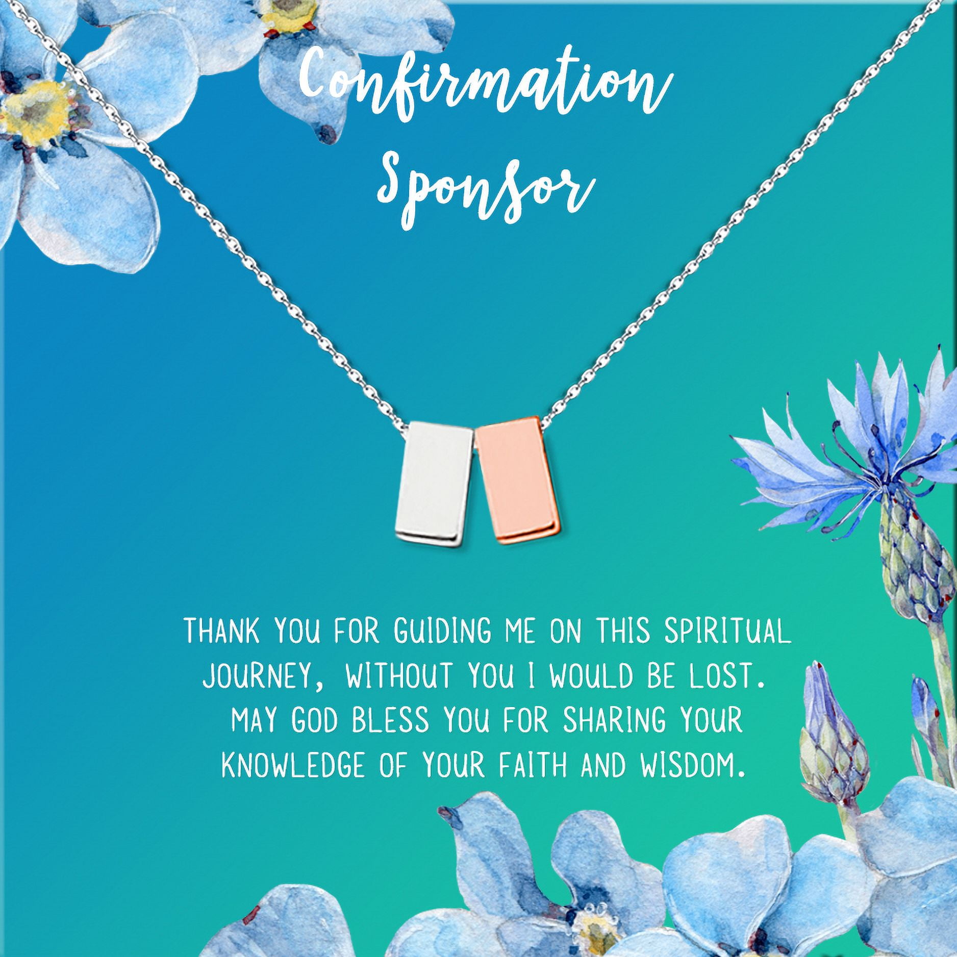Anavia Confirmation Sponsor Gift for Women, Gifts for Sponsors, Baptism Gift, Goddaughter Gift, Thank you Religious Sponsor Gifts Card Necklace-[Silver and Rose Gold Double, Bright Blue Gift Card]