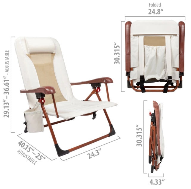 Ozark Trail Low Profile Reclining Glamping Chair, Vanilla Dream