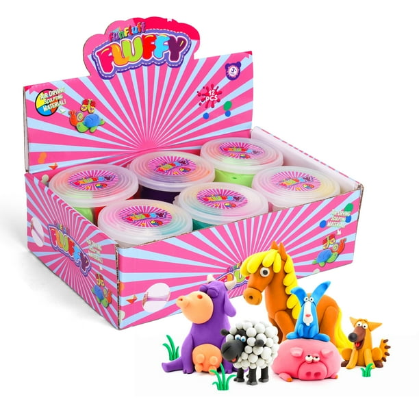 Playkidiz FunFluff Fluffy Magic Clay, Air Drying Sculpting Art Clay for Kids, Sensory and Educational Toy for Boys & Girls, Modeling and Molding Clay, Pack of 12, Ages 3 and up Playkidiz FunFluff Fluffy Magic Clay, Air Drying Sculpting Art Clay for Kids, Sensory and Educational Toy for Boys & Girls, Modeling and Molding Clay, Pack of 12, Ages 3 and up