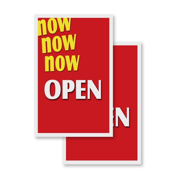 Now Open (2-PACK) 24" x 36" Vinyl Decals | Sign Insert Peel & Stick Decals Stickers Window Signs