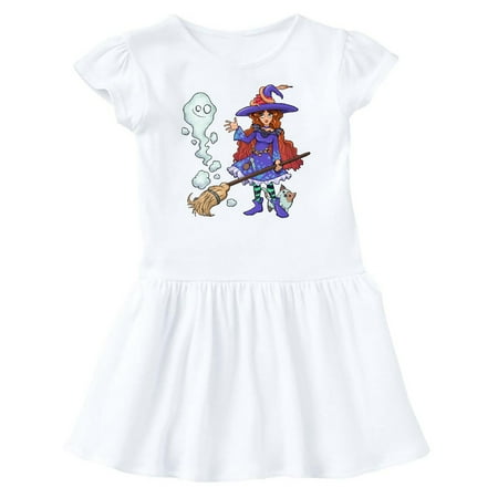 

Inktastic Halloween Cute Witch with Patchwork Cat and Ghost Gift Baby Girl Dress