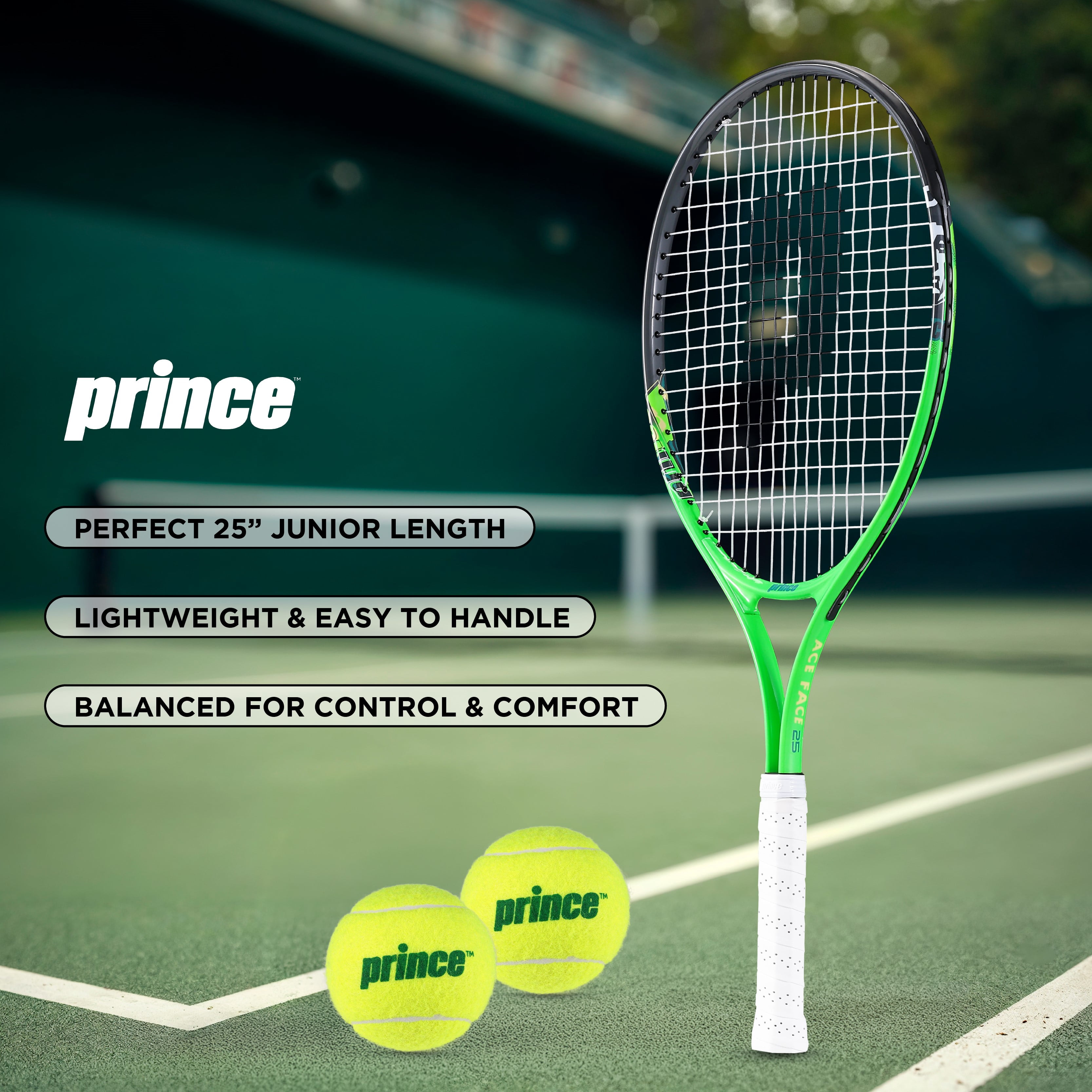 Prince 25” Youth Tennis Racket Starter Set – Junior Tennis Racquet with Carry Case & 2 Tennis Balls, Lightweight Green Kids Tennis Set