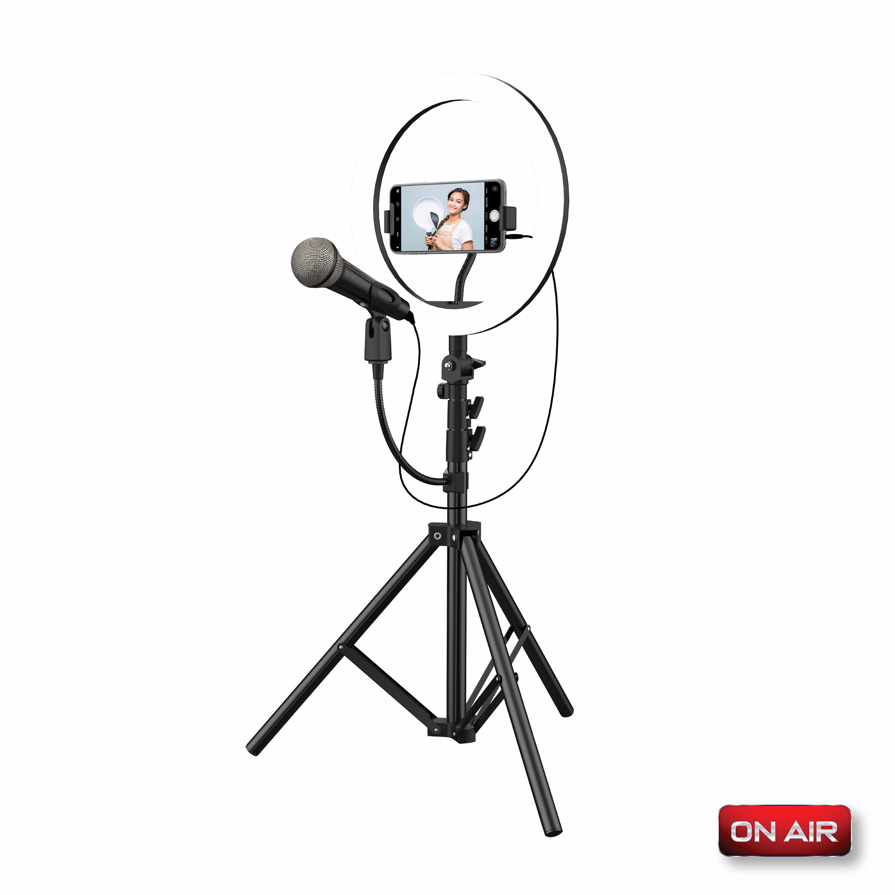 ONAIR HaloLightPro - 10” LED Ring Light w/ Adjustable Tripod Stand, Phone  Mount & Microphone - Walmart.com