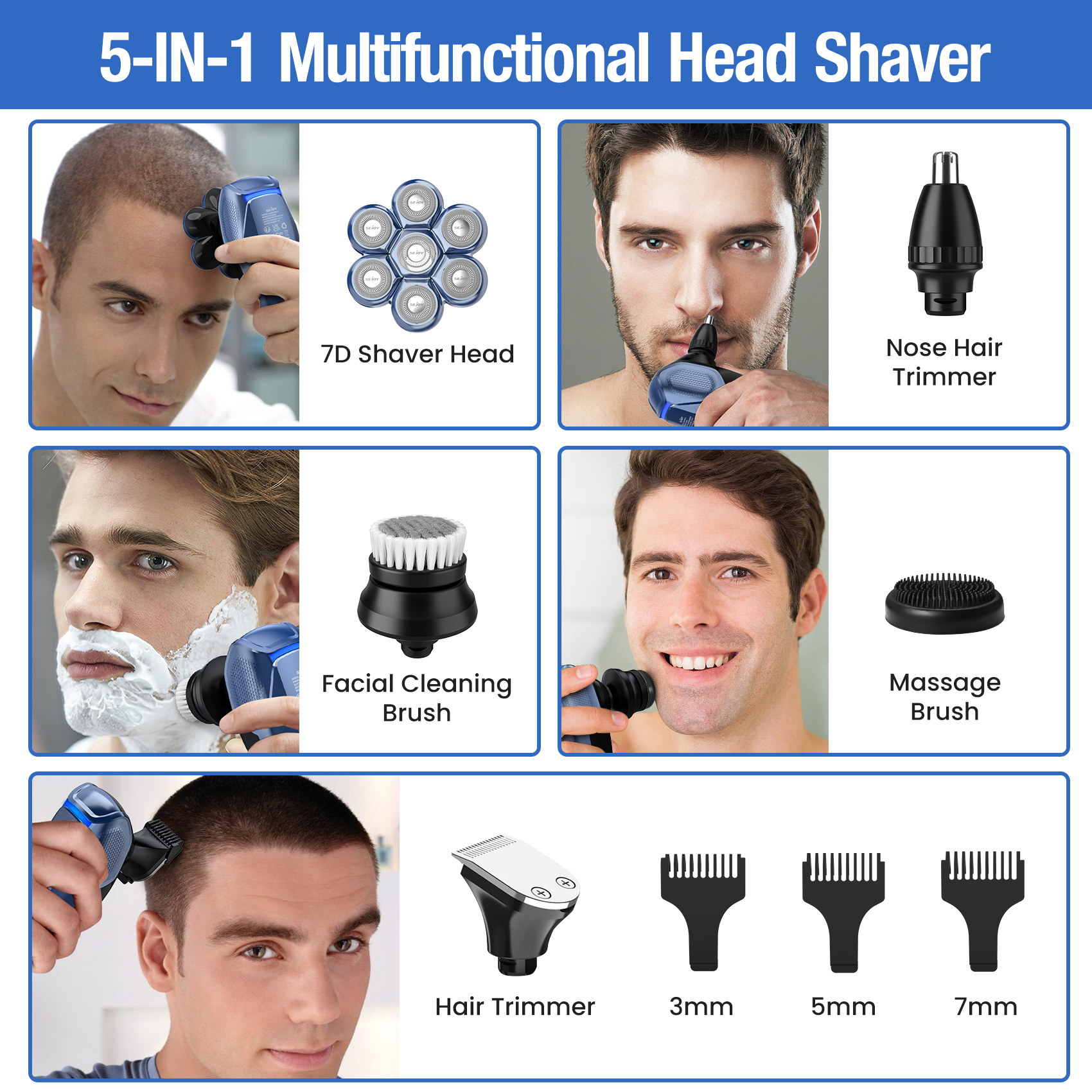 Sejoy 7D Head Shaver 5-in-1 Grooming Kit with LED Display photo 8