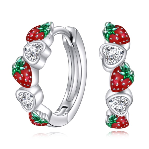 925 Sterling Silver Strawberry Hoop Earrings for Women