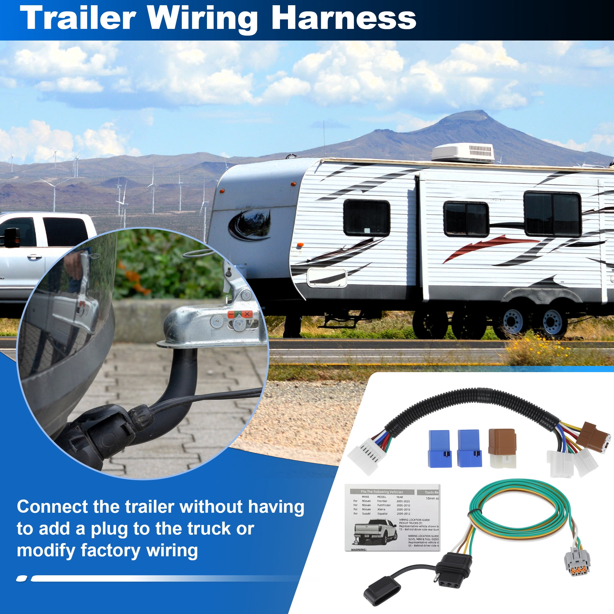 Unique Bargains 4 Pin Trailer Wiring Harness Towing Hitch Kit for Nissan Frontier