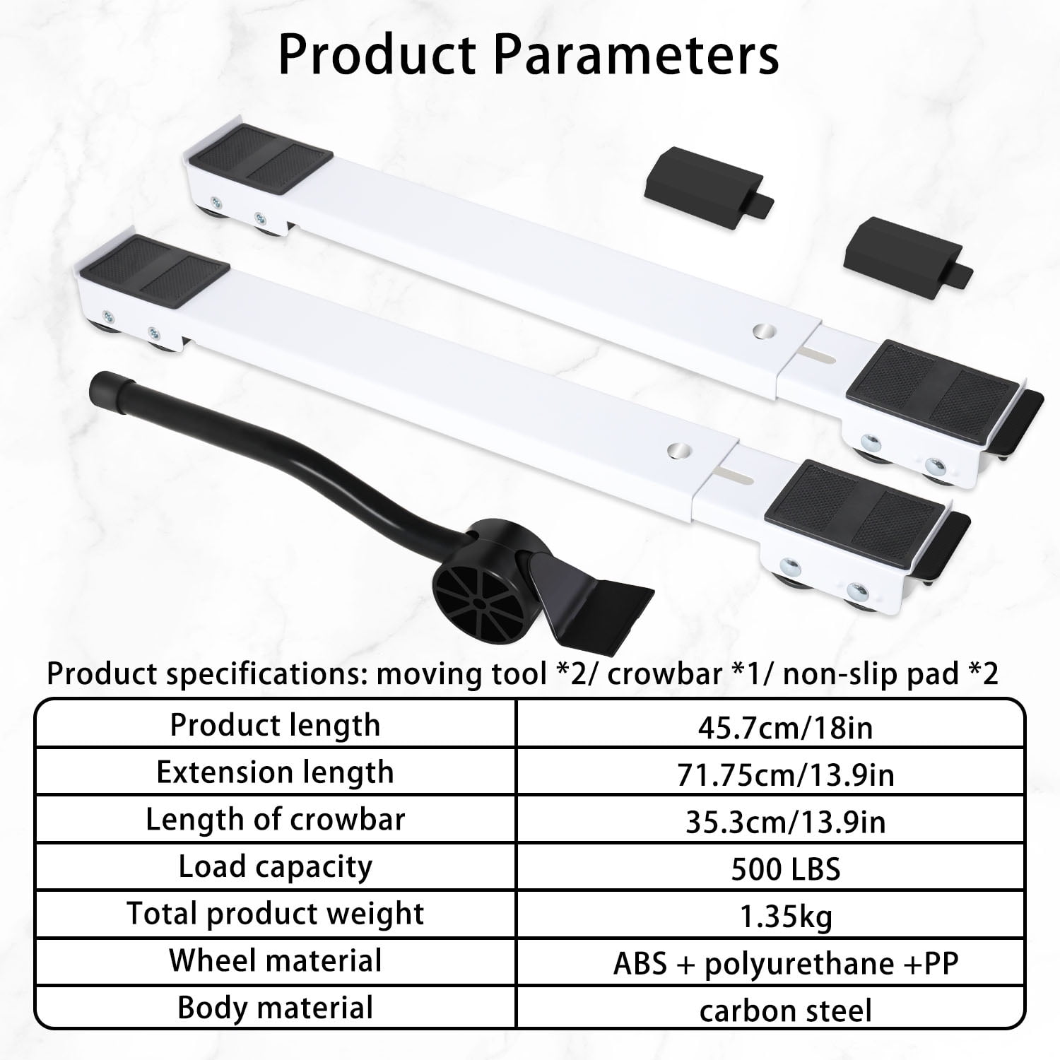 2BK Furniture Mover Tool,Furniture Moving Sliders,1700 lbs Maximum ,Adjustable Mobile Base for Washing Machines, Refrigerator Support Stand, Roller Dolly for Dryers, Dishwashers(White)