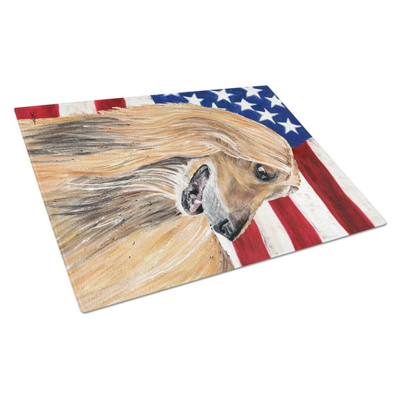 Caroline's Treasures Afghan HoundPatriotic Flag Glass Cutting Board Large Size