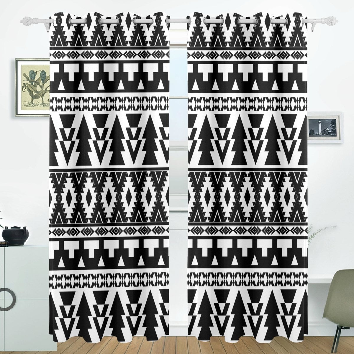 POPCreation Black And White Tribal Pattern Window Curtain Blackout