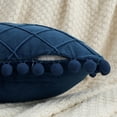 thumbnail image 3 of REGALWOVEN Couch Pillow Cases 1 Pack Soft Pom-poms Velvet Throw Pillow Covers for Farmhouse Home Decor Navy Blue 12" x 20", 3 of 6