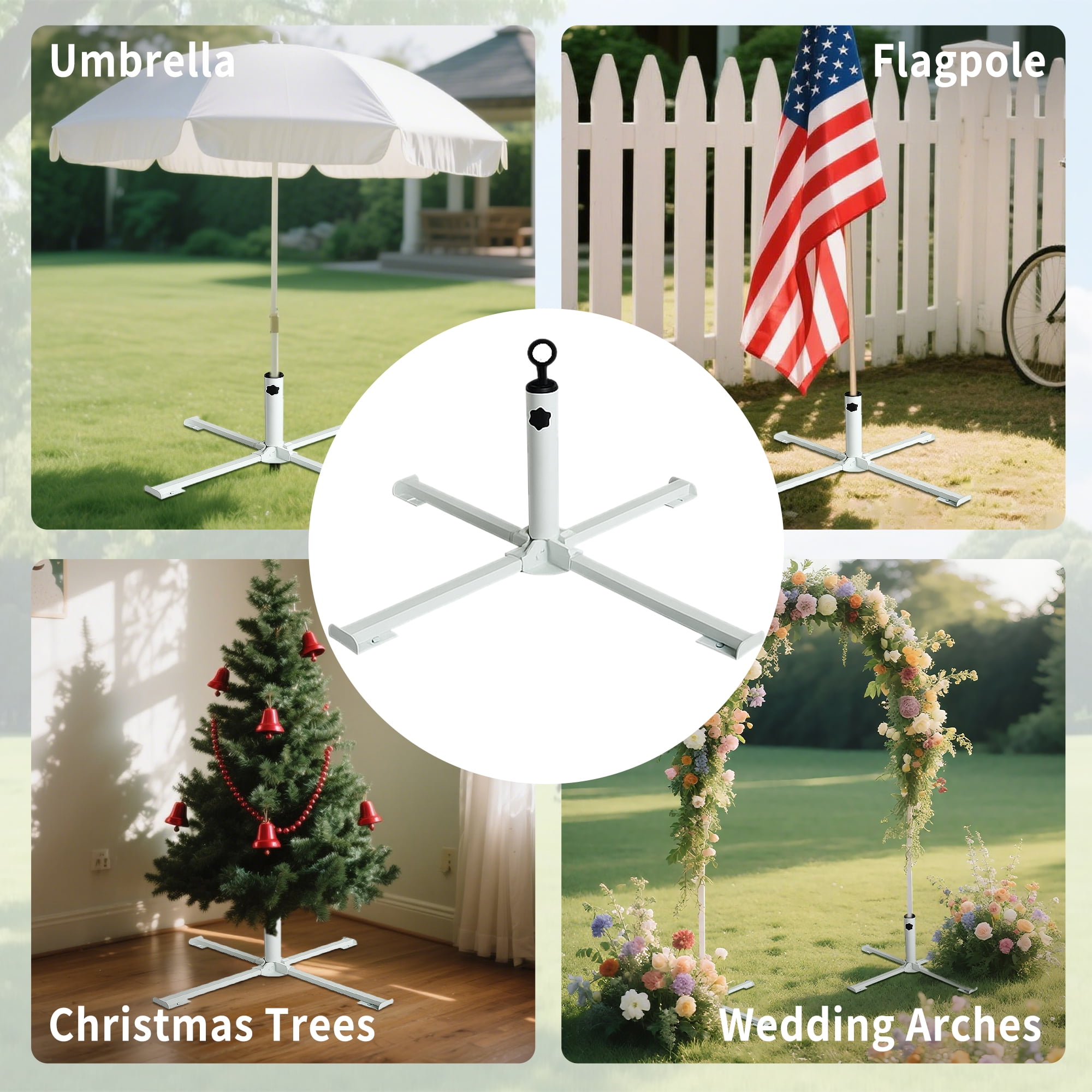 AMMSUN Beach Umbrella Stand Foldable Umbrella Holder Base for Backyard Garden patio with Weight water Bag -white