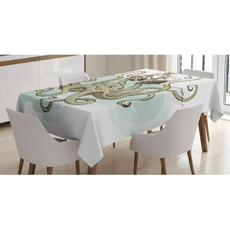 

Kraken Decor Tablecloth Octopus Sinking the Pirate Ships Greek Myth Fish Culture Cartoon Art Image Rectangular Table Cover for Dining Room Kitchen 60 X 90 Inches Tan Pale Green by Ambesonne