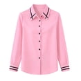thumbnail image 3 of Harpily Womens Long Sleeve Shirts Striped Contrast Collar Cuff Basic Tee Button Down Blouse Business Casual Outfits, 3 of 4