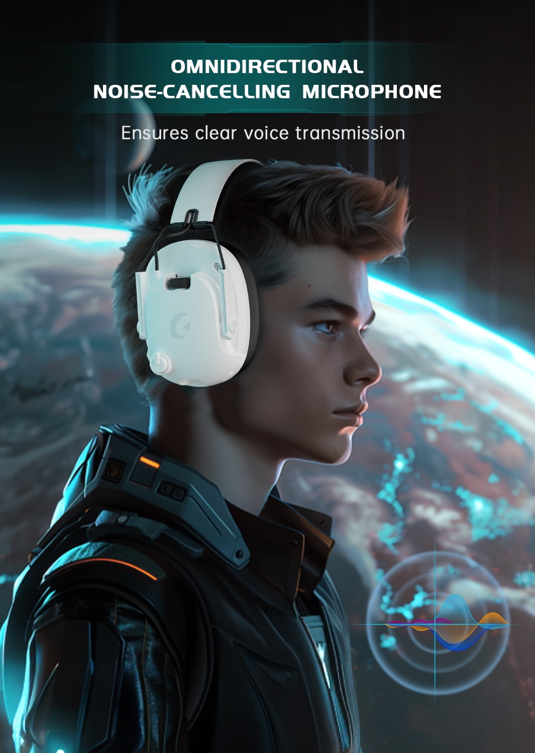 UDH 2.4GHz Wireless Gaming Headset for PS4/PS5/Xbox/Switch/PC, 7.1 Surround Sound & 45H Battery, Noise Cancelling Over-Ear Headphones with Microphone ,White