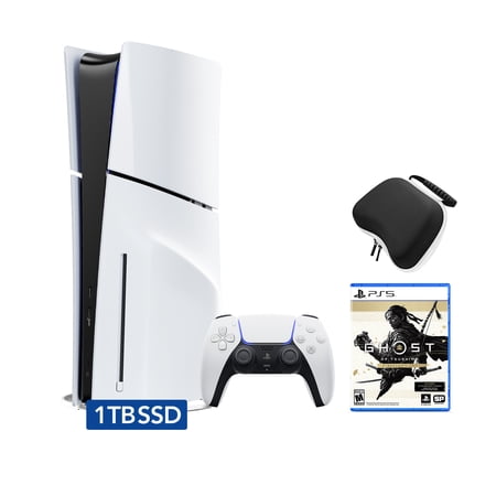 PlayStation 5 Slim Disc Edition Bundle with Ghost of Tsushima Director's Cut and Controller Case - PS5, White