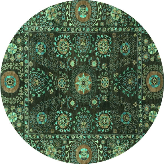 Ahgly Company Machine Washable Indoor Round Abstract Turquoise Blue Modern Area Rugs, 8' Round