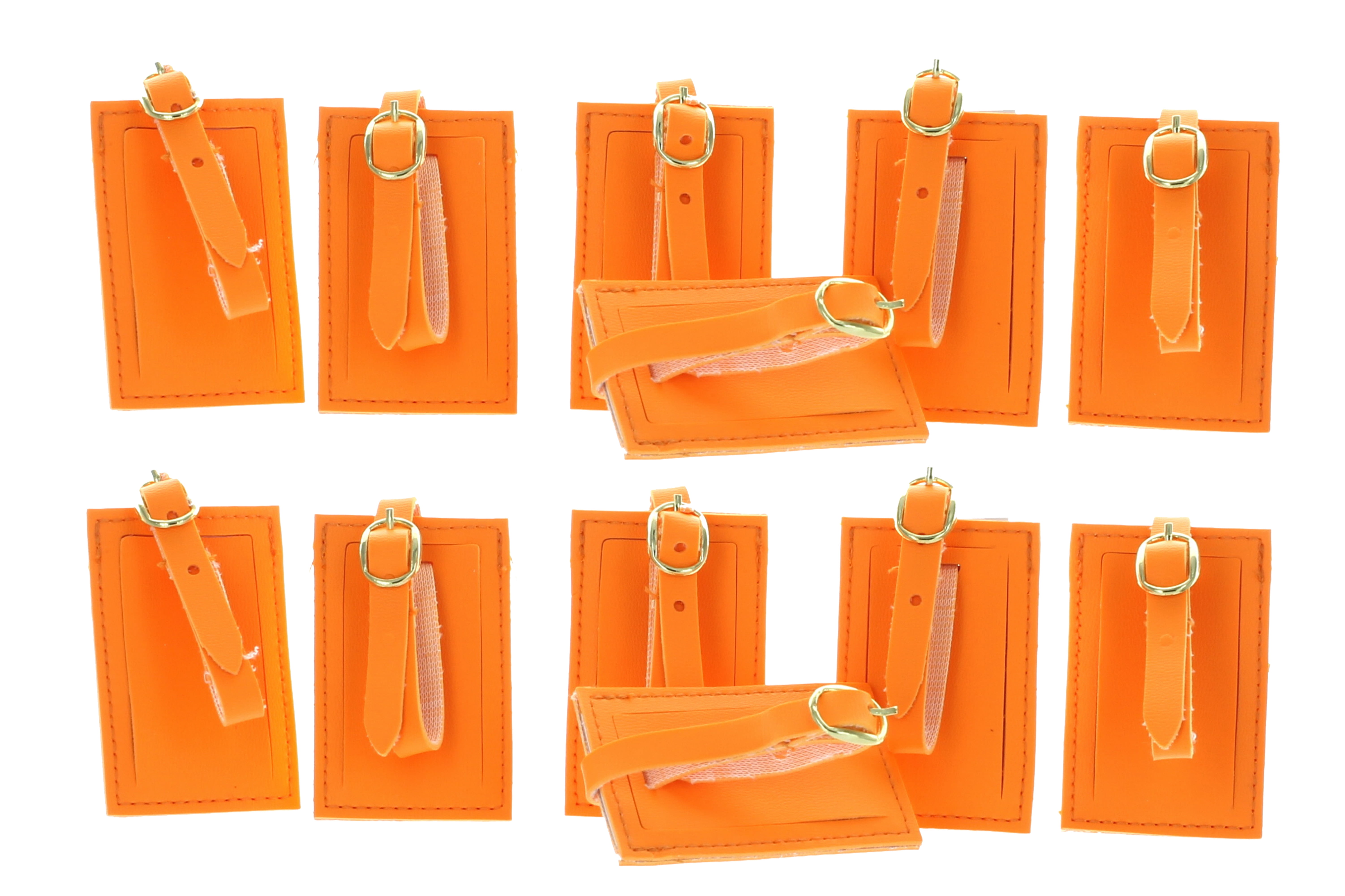 Lot of 12 Neon Orange Luggage Tags With Strap Travel ID Suitcase RALC
