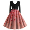thumbnail image 3 of Women’s Long Sleeve Dress with Heart Print Pattern and Ribbon Belt A-line Casual Midi Length Dresses Watermelon Red L, 3 of 3