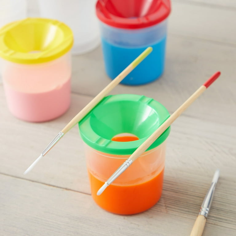 rnkp 4 pieces kids anti-spill paint cups, kids paint cups with lids,  painting paint brushes