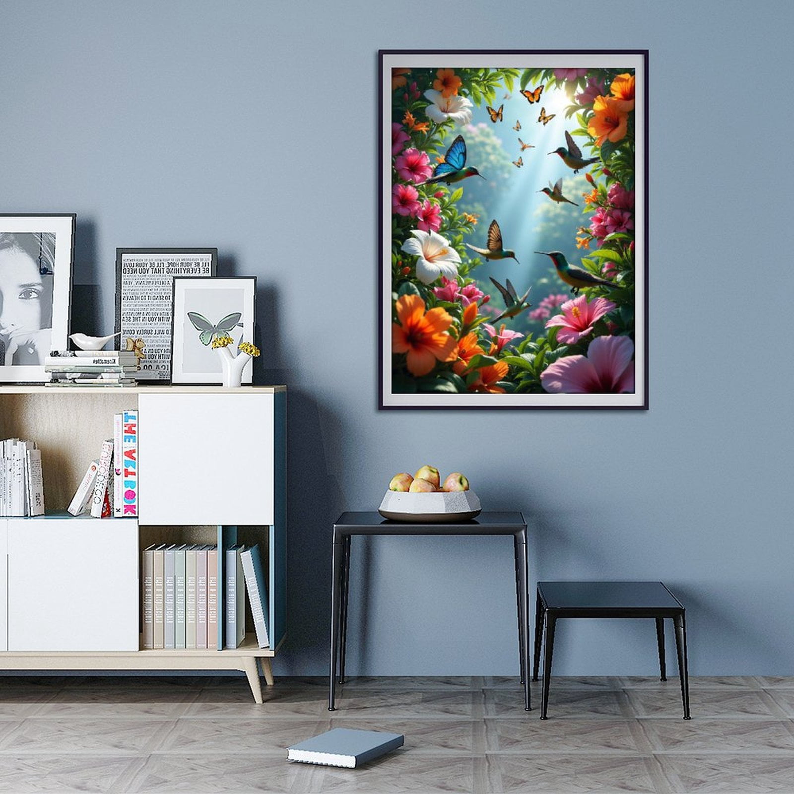 Diamond Art Kit for Adults, Butterflies Hummingbirds Colorful Blooms Diamond Painting for Adults Beginners, DIY Diamond Art Painting Kits, 5D Diamond Painting Crafts for Home Decor 12x16 Frameless