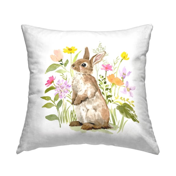 Stupell Industries Bunny Peeking in Garden Decorative Printed Throw Pillow, 18 x 18