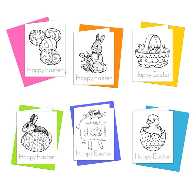 Coloring Cards: Set of 6 Easter Cards for Kids to Color and Practice Letter Writing - Happy Easter Cards with Envelopes 100% Recycled and Made in USA (Easter)