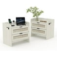 thumbnail image 3 of Boho Rattan Nightstand Set of 2, with Type-C Charging Station & 2 Large Storage Drawers, Modern Bedside Tables for Bedroom - Cream White, 3 of 9