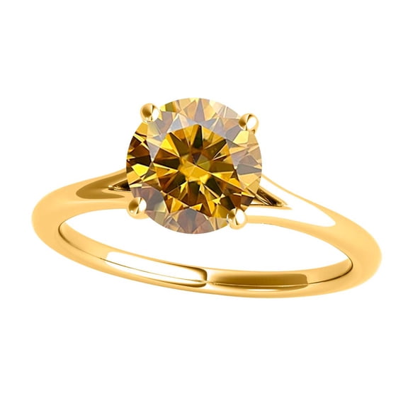 Mauli Jewels Women’s 2.00 Ctw Round Champagne Moissanite Solitaire Ring in 14K Yellow Gold Lab Created Engagement Ring, Promise Ring